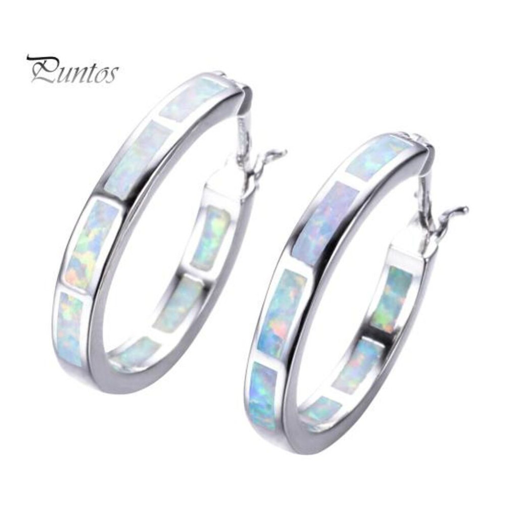 (white) 1 Pair Lady Hoop Earrings Faux Moonstone Geometric Round Circle Shape Lightweight Smooth Alloy Birthday Anniversary Valentines Day Gift Ear Jewelry