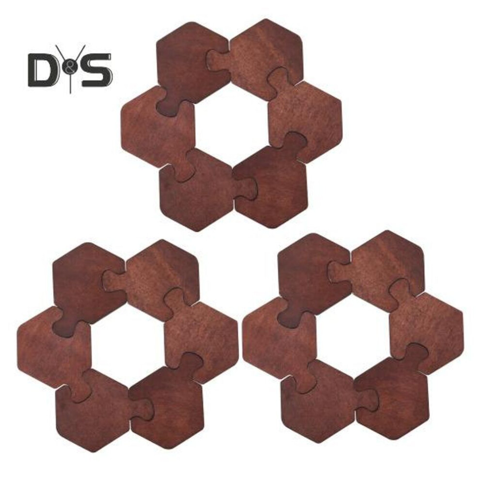 (as the picture, 18pcs) 6/12/18Pcs/Set Wooden Flower Jigsaw Puzzle Coaster Anti-scald Heat-Resistant Kitchen Countertop Drink Hot Pot Pan Coffee Mug Tea Cup Holder