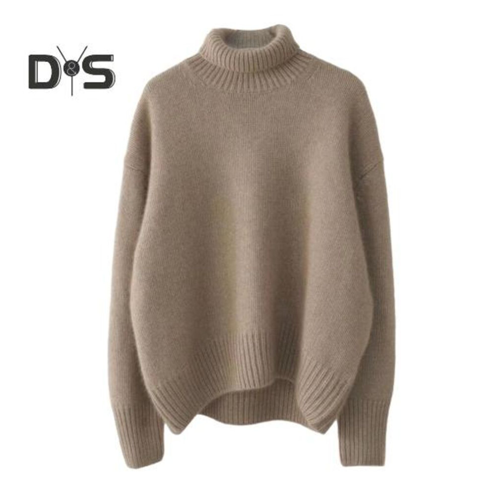 (S, coffee) Women Sweater High Collar Long Sleeve Solid Color Knitting Tops Loose Fit Thickened Pullover Sweater Knitwear