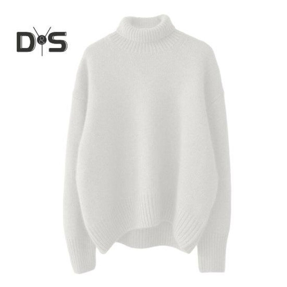 (S, white) Women Sweater High Collar Long Sleeve Solid Color Knitting Tops Loose Fit Thickened Pullover Sweater Knitwear