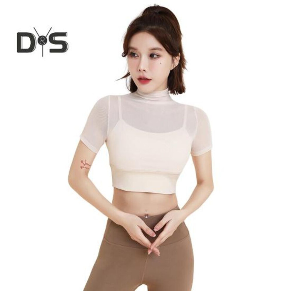 (M, white) Lady Summer Yoga Top Thin Quick-drying Good Breathability Short Sleeves Waist-exposed Cropped Top Jogging Pilates Gym Exercise Top