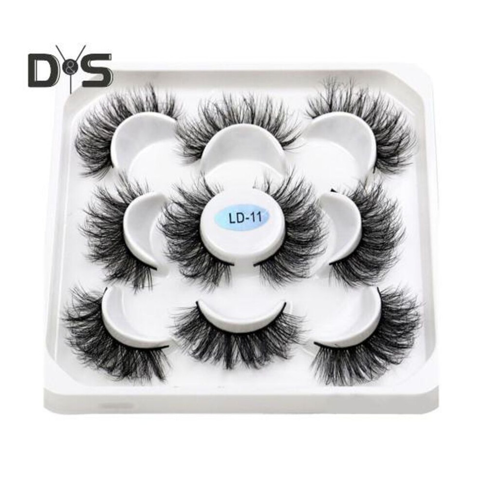(as the picture, K) 5 Pairs/box Artificial Mink Hair False Eyelash Natural Thick Reusable Women Fake Lashes Extension Stage Performance Party Girls Eye Makeup Tools