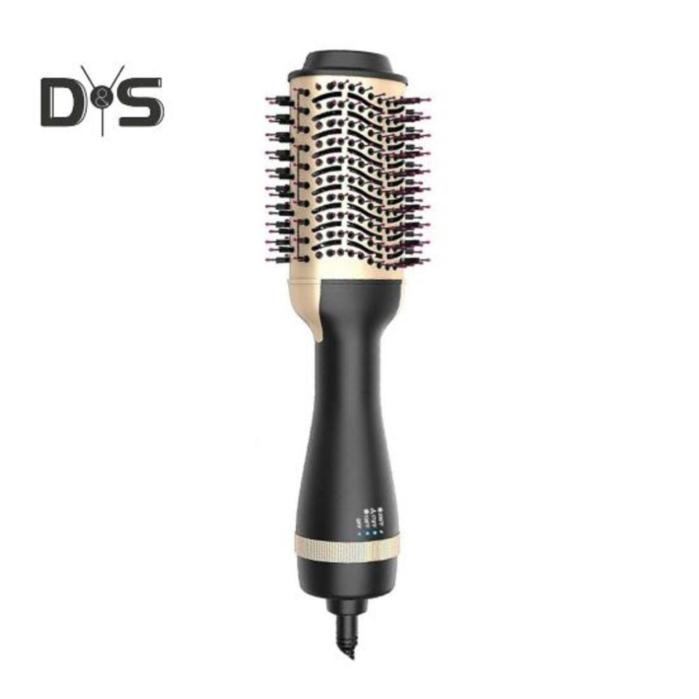 (black,golden, US Plug) Multi-functional Blow Dryer Brush Wired Thermal Brush Heated Round Brush Electric Hair Straightening Curling Drying Brush Tools