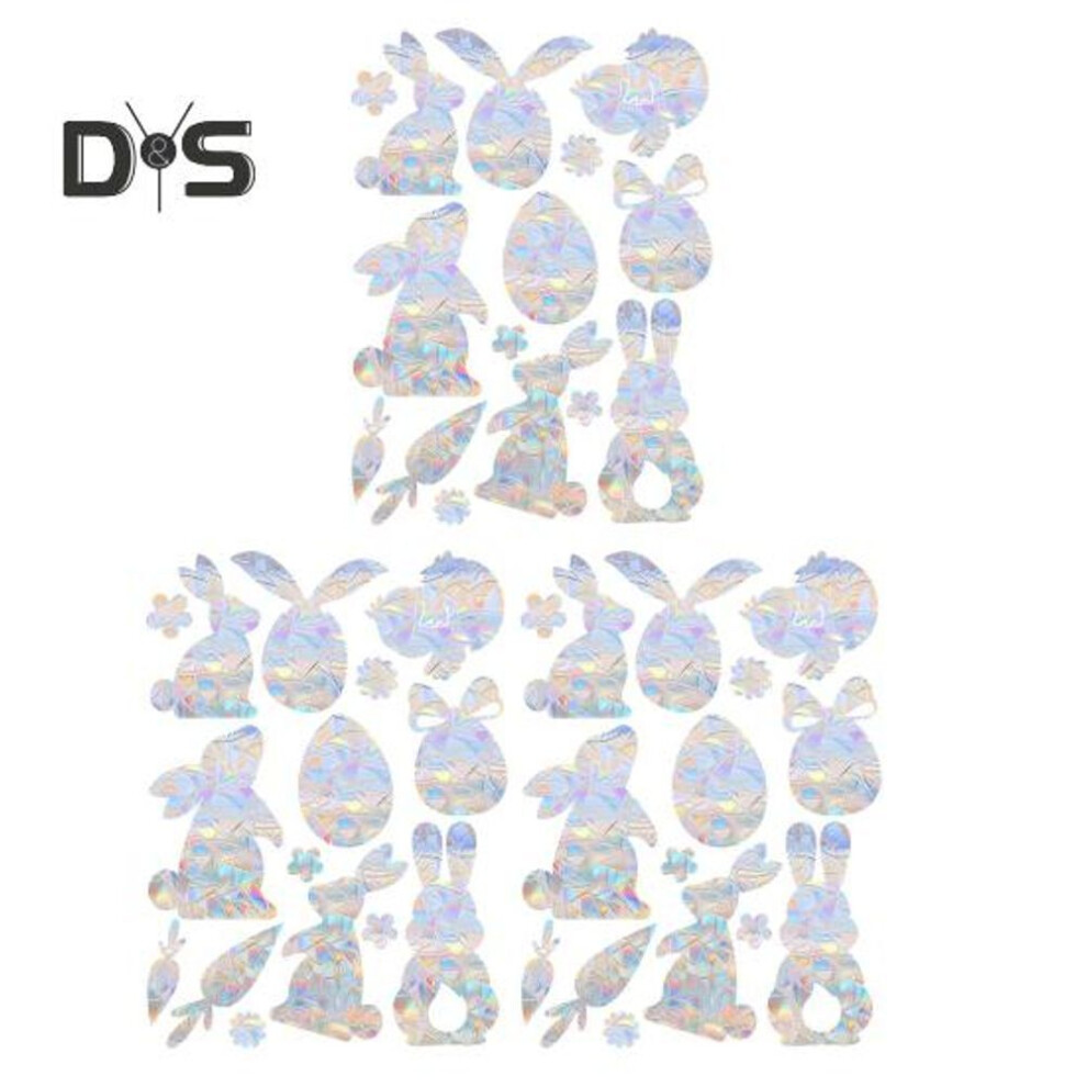 (as the picture, 3pcs) 1/3 Sheets Easter Window Cling Waterproof Pvc Holographic Suncatcher Bunny Egg Flower Static Glass Sticker Holiday Party Decoration Decal