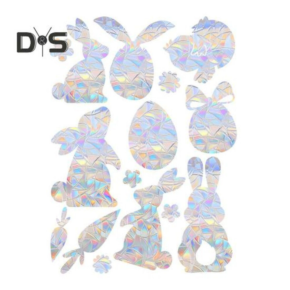 (as the picture, 1pc) 1/3 Sheets Easter Window Cling Waterproof Pvc Holographic Suncatcher Bunny Egg Flower Static Glass Sticker Holiday Party Decoration Decal