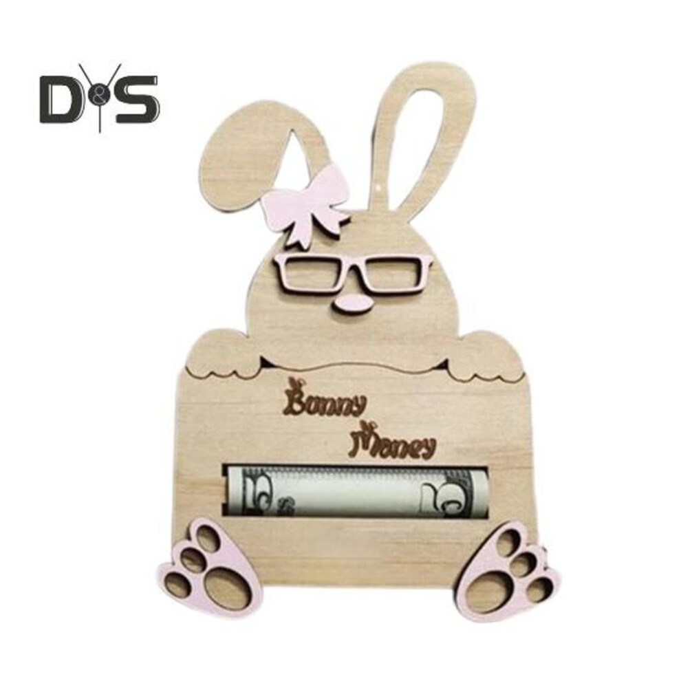 (pink) Easter Money Holder Wooden Rabbit Card Cash Holder Easter Bunny Gift Card Holder For Money Tree Table Centerpiece Decoration