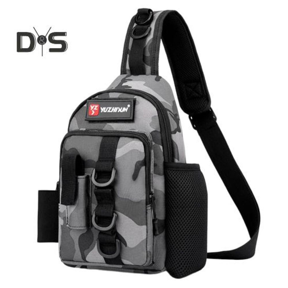 (grey) Fishing Bag with Rod Holder Waterproof Nylon Fishing Accessories Sling Bag Lightweight Outdoor Hiking Hunting Fishing Gear Single Shoulder Storage