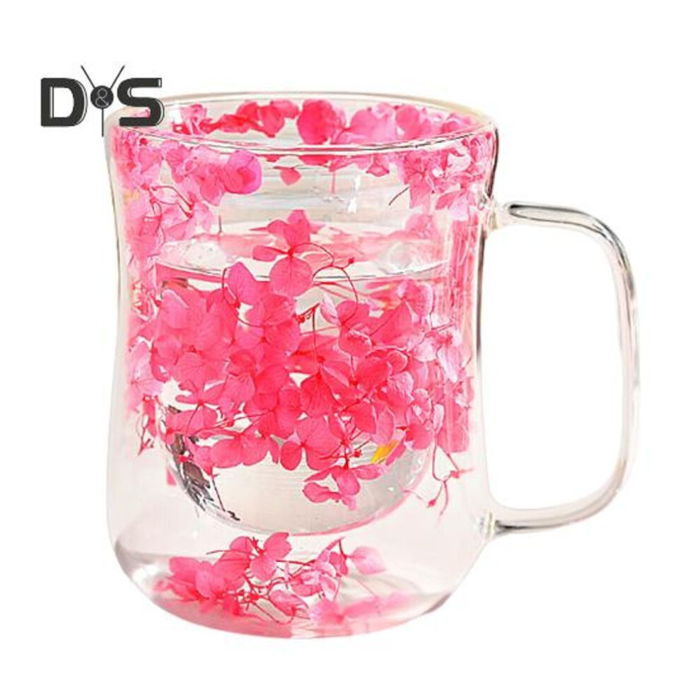 (as the picture, L A) 220/300ml Double Walled Glass Cups With Insulated Handle Clear Glass Coffee Mugs Heat Resistant Floral Design Drinking Mug For Tea