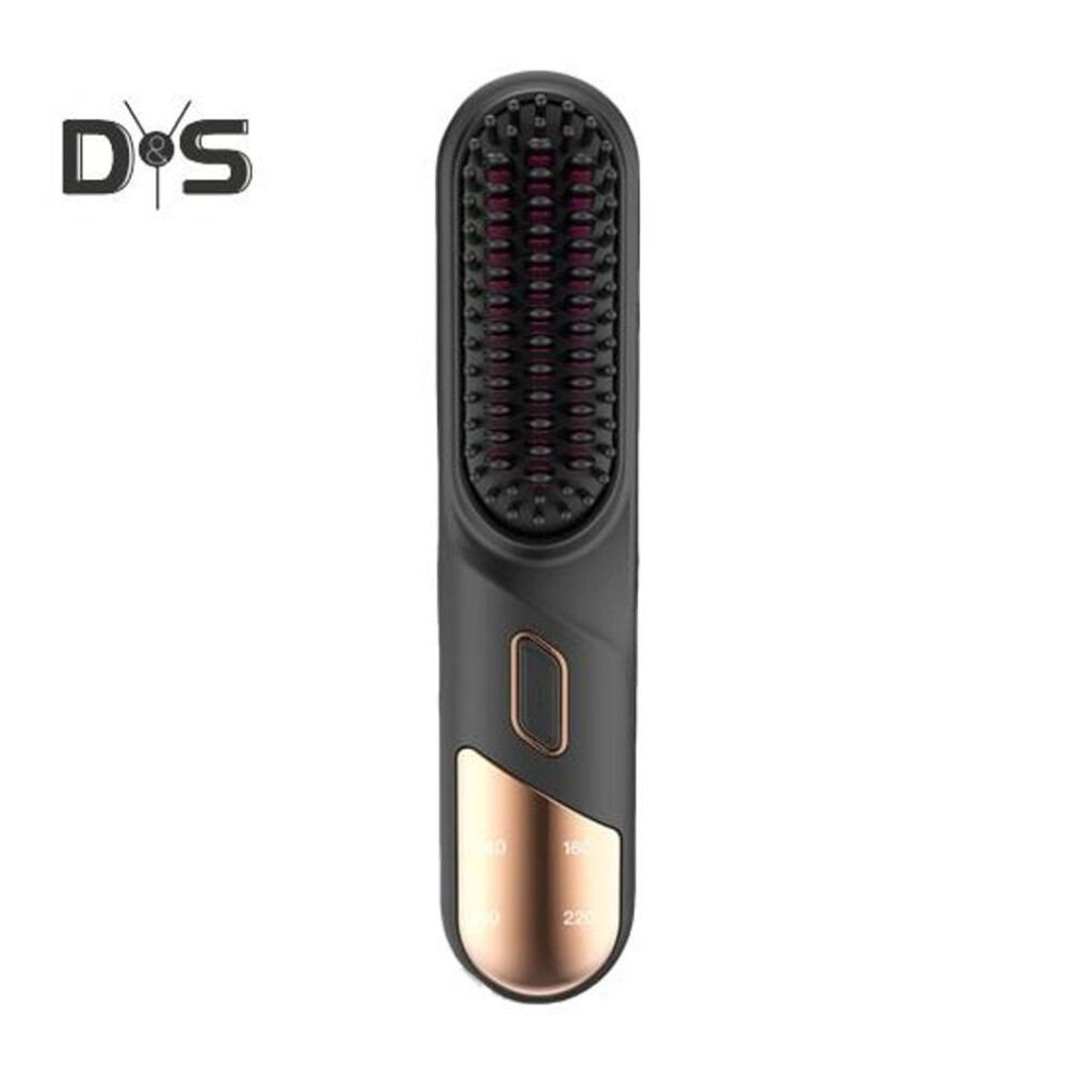 (black) Hair Straightener Brush 4 Temperatures Fast Heating Usb Rechargeable Cordless Negative Ions Hot Brush Electric Fluffy Curly Hair Styling Detangling