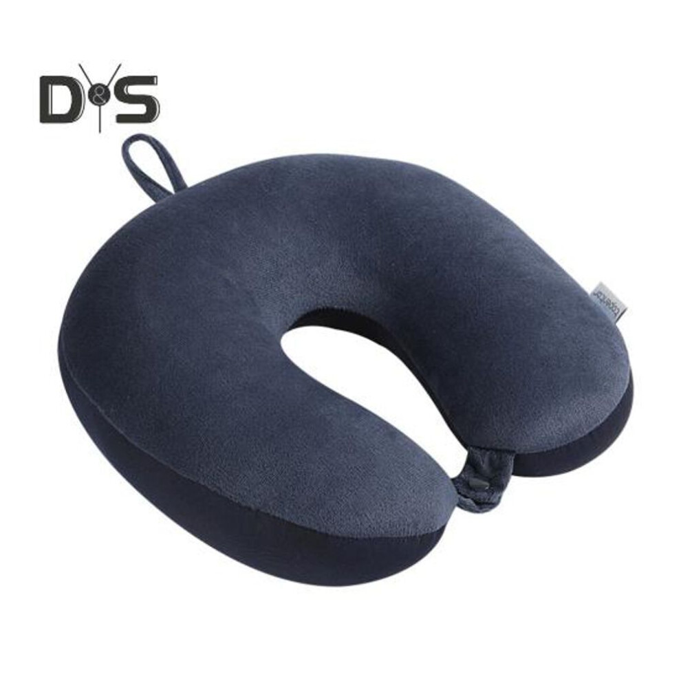(navy blue) U-shaped Pillow Memory Foam Thick Elastic Slow Bounce with Hanging Hoop Travel Neck Pillow Adjustable Band Pain Relief Long Flight Neck Support