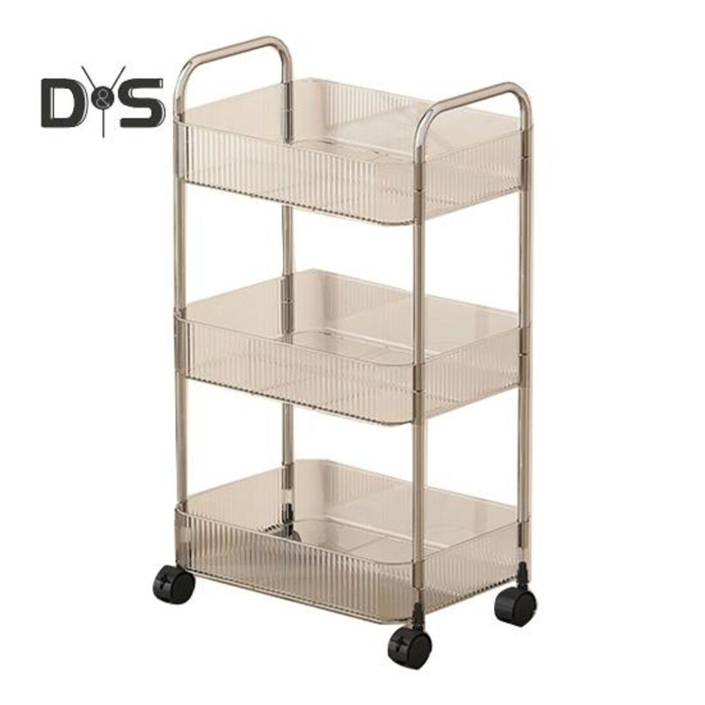 (as the picture, Triple Layer) Movable Shelf With Wheels Multi-tiers Storage Rack Rolling Cart Transparent Basket Organizer Trolley For Snacks Cosmetics Bathroom