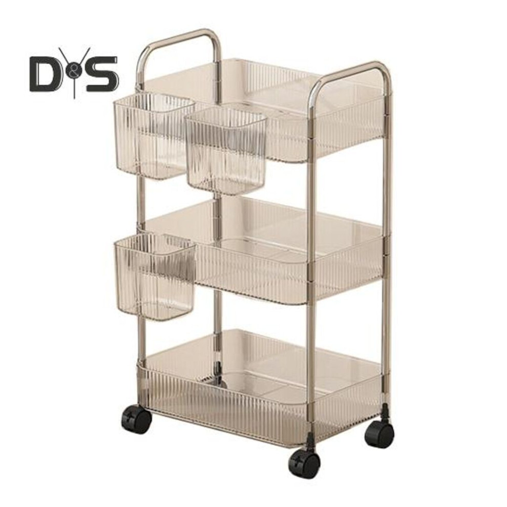 (as the picture, 3-Layers) Movable Shelf With Wheels Multi-tiers Storage Rack Rolling Cart Transparent Basket Organizer Trolley For Snacks Cosmetics Bathroom