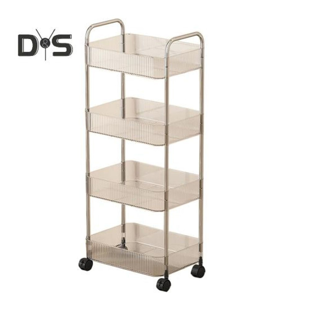 (as the picture, Four Layer) Movable Shelf With Wheels Multi-tiers Storage Rack Rolling Cart Transparent Basket Organizer Trolley For Snacks Cosmetics Bathroom