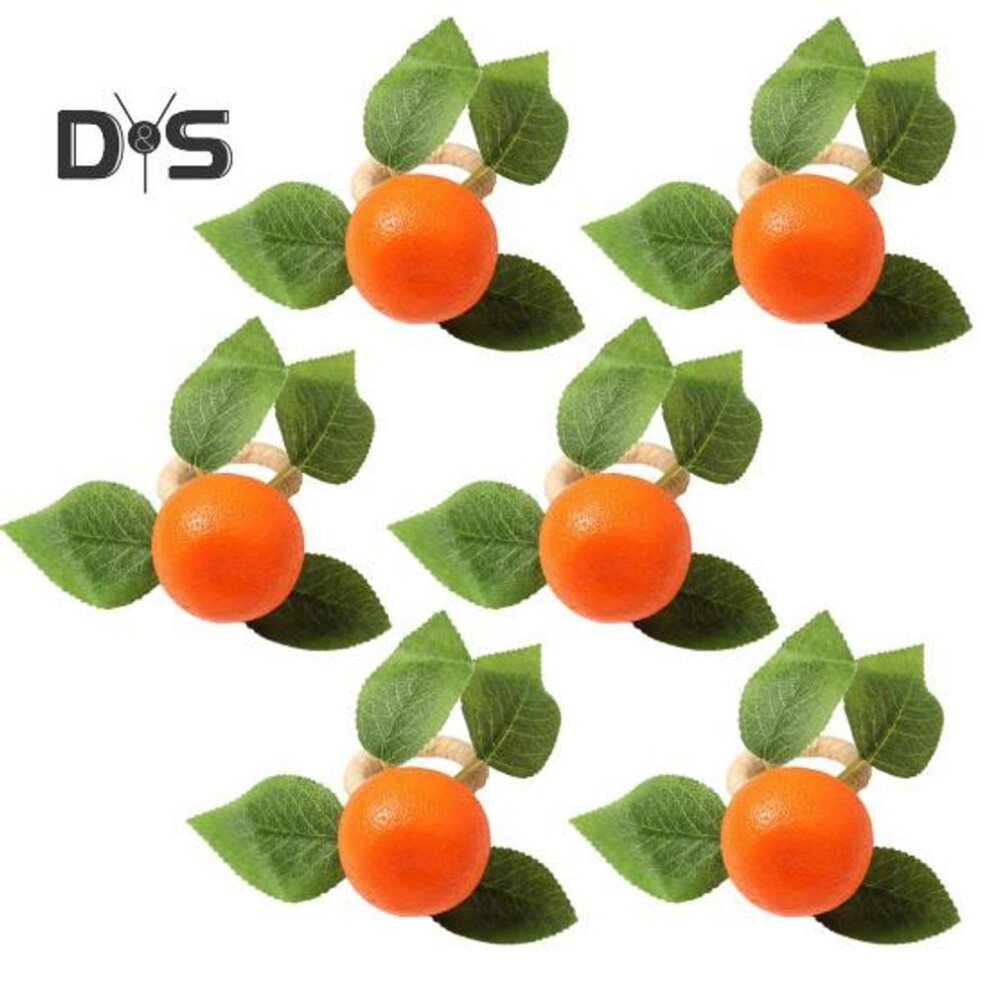 (as the picture, 6pcs) 4/6 Pcs Napkin Buckles Fake Tangerine Decor Rope Bohemian Table Decoration Napkin Rings Rustic Wedding Party Holiday Dining Accents Napkin Holders