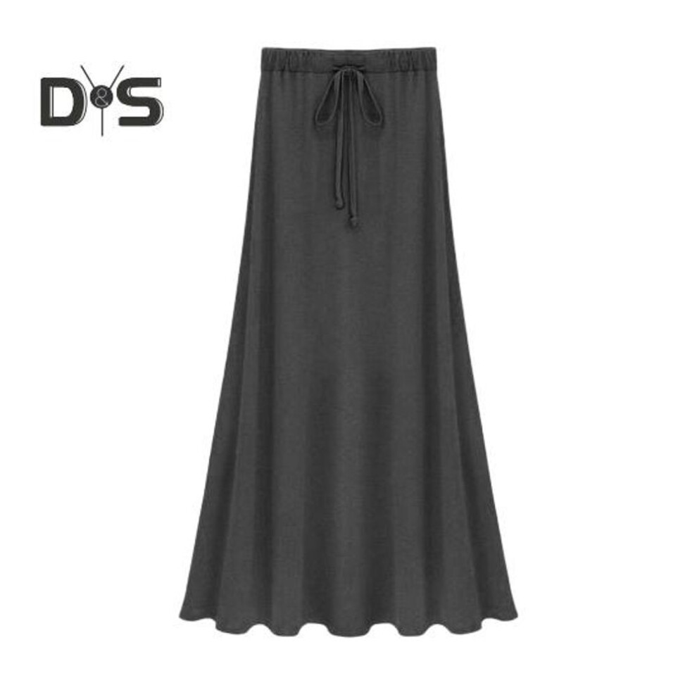 (2XL, dark gray) Women Maxi Skirt Adjustable Drawstring High Waist Side Slit Large Hem Long Skirt Solid Color A-Line Skirt
