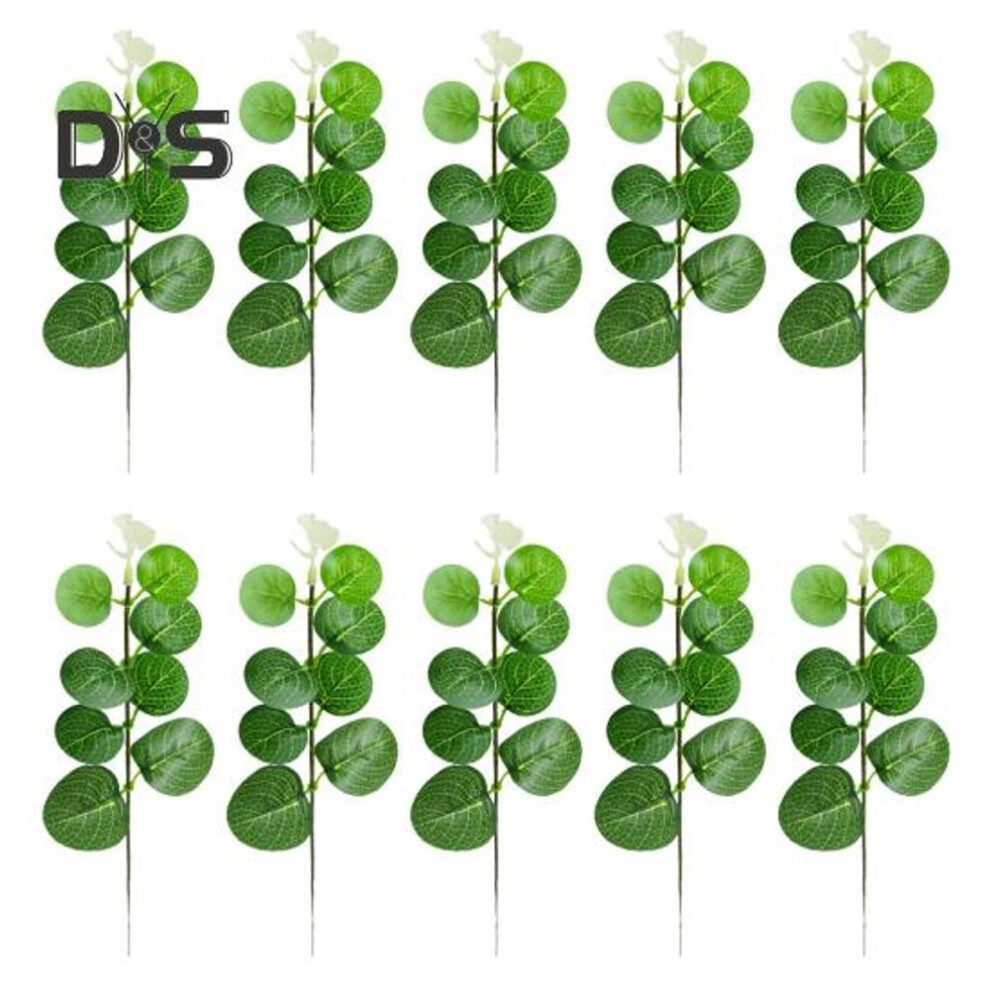 (dark green, A) 10pcs Artificial Eucalyptus Leaves Branch With Stem Realistic Reusable Faux Green Plants Greenery Home Table Centerpiece Decoration Photo Props