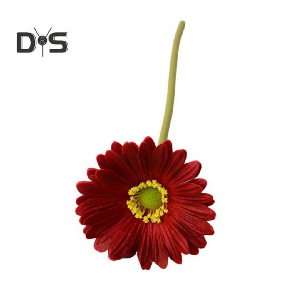 (wine red) Artificial Gerbera Jamesonii with Stem Realistic Fake Silk Flower Home Office Table Centerpiece Faux Flower Branch Floral Arrangement Decoration
