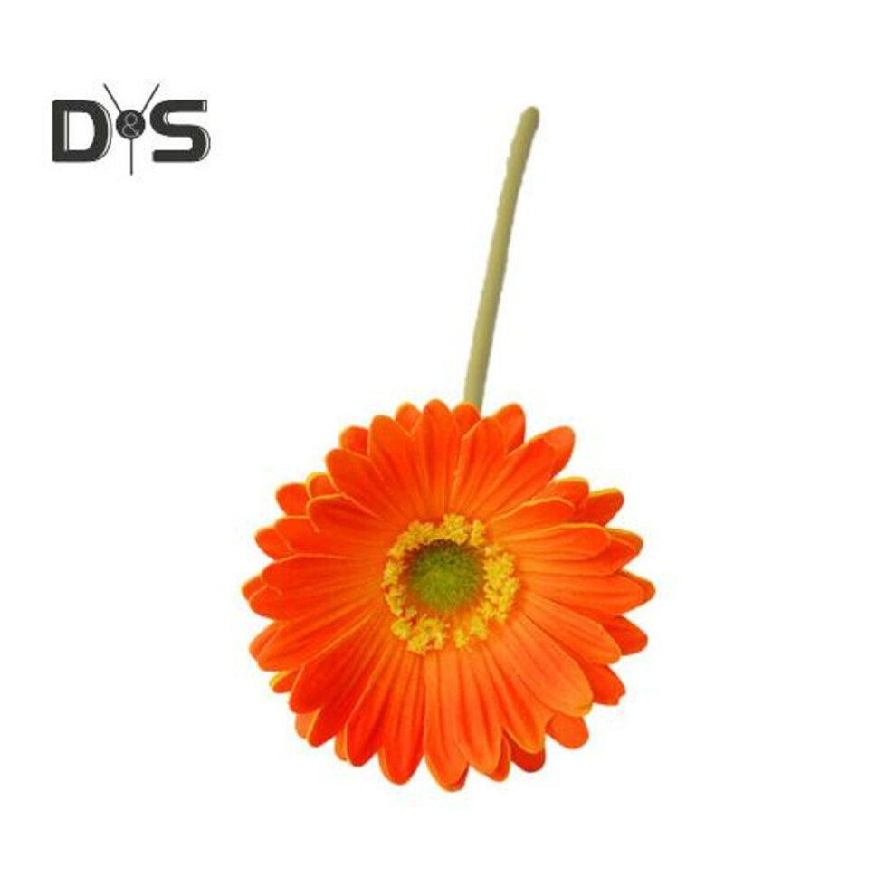(orange) Artificial Gerbera Jamesonii with Stem Realistic Fake Silk Flower Home Office Table Centerpiece Faux Flower Branch Floral Arrangement Decoration