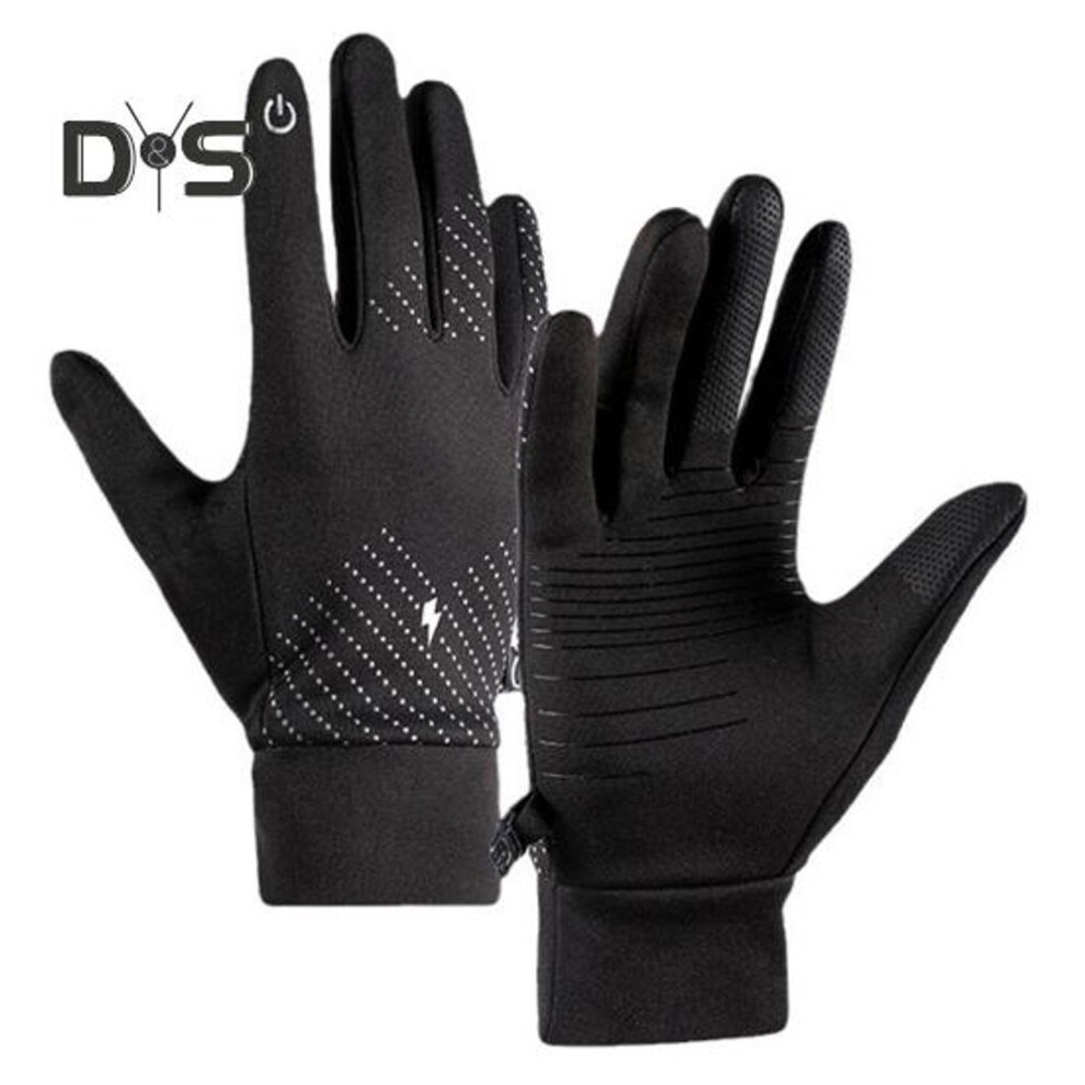 (as the picture, L) 1 Pair Winter Cycling Gloves Windproof Waterproof Touchscreen Anti-slip Thermal Cold Weather Men Women Full Finger Motorcycle Riding Gloves