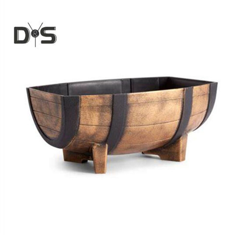 Rustic Half Barrel Planter Weather Resistant Flower Pot with Drainage Hole Indoor Outdoor Barrel Flowerpot for Flowers Herbs