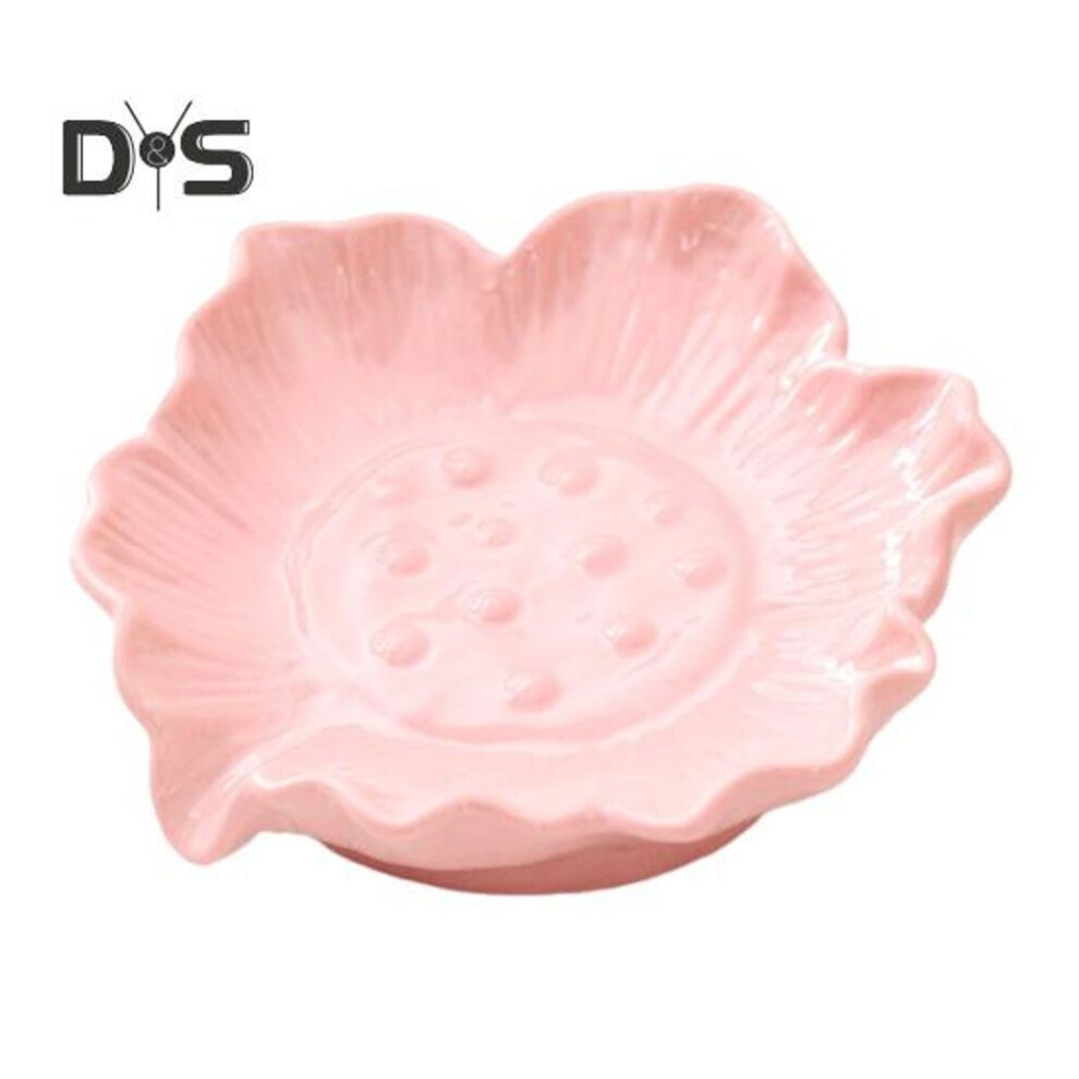 (pink) Ceramic Soap Holder Lotus Leaf Soap Tray With Self Draining High Durability Multi-functional Jewelry Holder Bathroom Soap Dish
