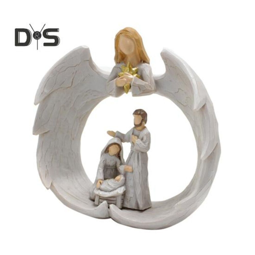 Holy Family Resin Figurine Wing Angle Mother Father Son Sculpture Statue Sculpture Home Office Desktop Decoration Ornament Christmas Gift