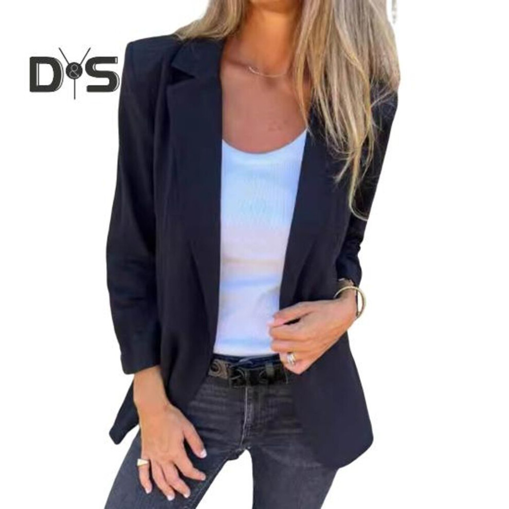 (black, XL) Women Suit Coat Lapel Long Sleeve Single-breasted Suit Jacket Solid Color Loose Fit Casual Business Outwear