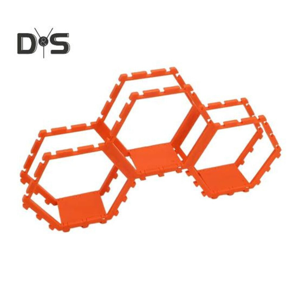(orange) Honeycomb Display Shelf Hexagon Floating Shelves For Collectibles Toys Plastic Mini Figure Organizer Desktop Storage Rack For Home Office Decor