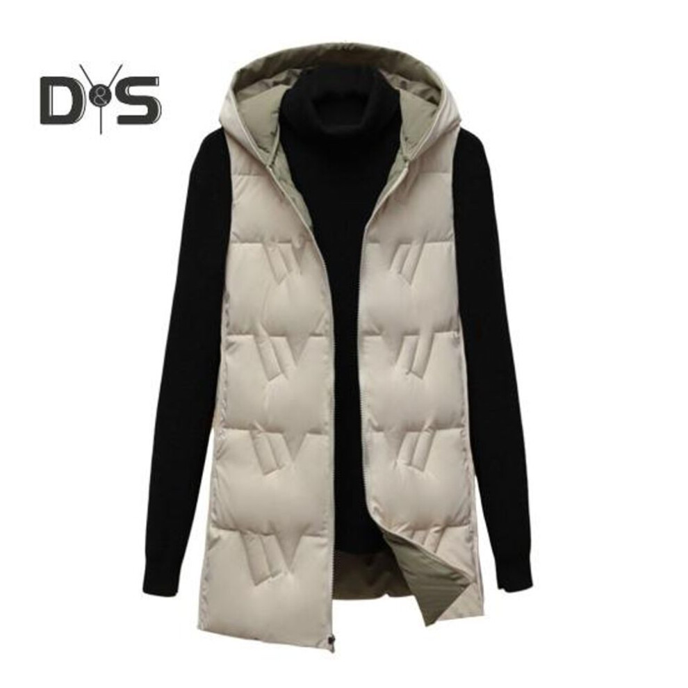 (white, XXL) Winter Women Waistcoat Thickened Padded Zipper Closure Hooded Slim Fit Sleeveless Solid Color Windproof Heat Retention Outdoor Down Coat