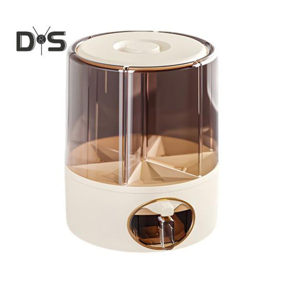 (as the picture, L) Sealed Dry Grain Bucket Dispenser Large Capacity 6 Compartments Transparent 360-degree Rotatable Rice Dispenser Grain Bucket