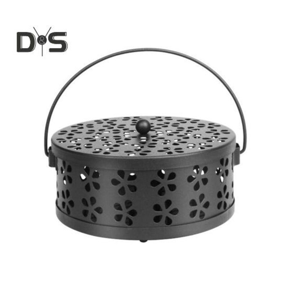 (black) Incense Coil Holder With Handle Cover Portable Indoor Outdoor Camping Hanging Fireproof Round Metal Repellent Spiral Incense Burner