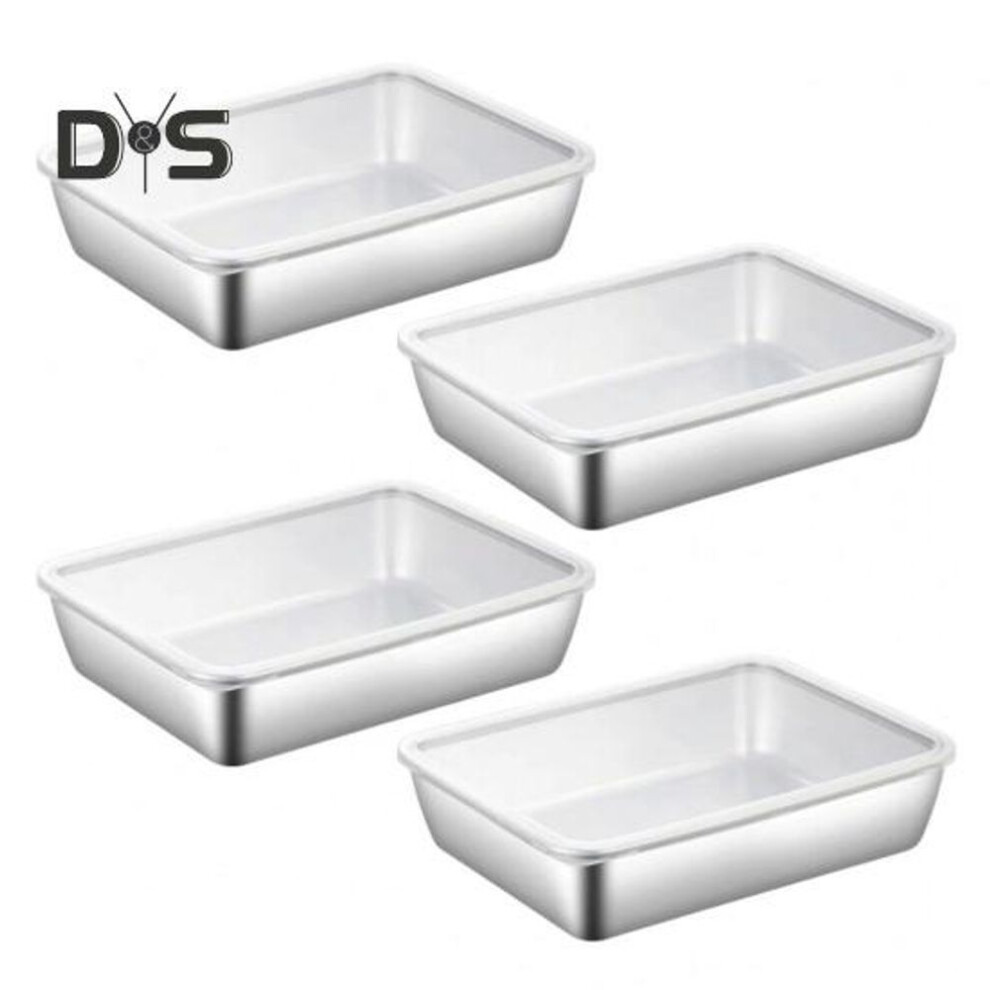(as the picture, 4pcs) Stainless Steel Food Containers With Lids Rectangle Meal Prep Container For Fridge Storage Kitchen Tray Leak-proof Bacon Salad Cheese Deli Meat Fruit