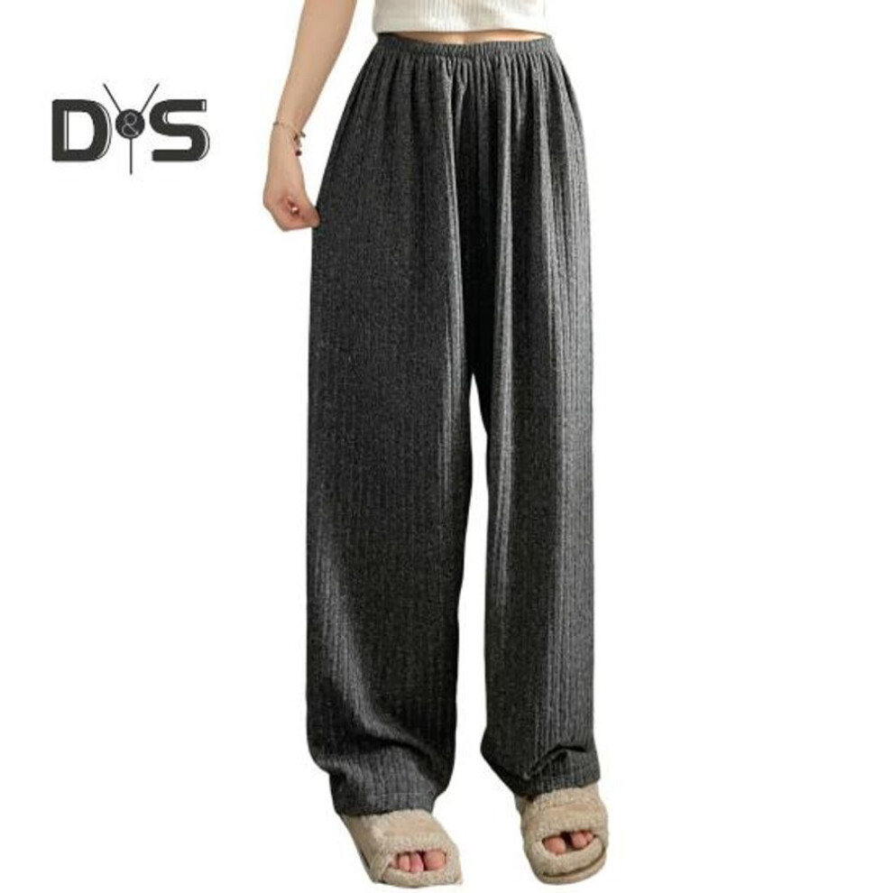 (grey, L) Winter Pajama Pants Thick Plush Elastic Waist Loose Keep Warm Wide Leg Design Women Homewear Trousers Solid Color Lounge Bottoms