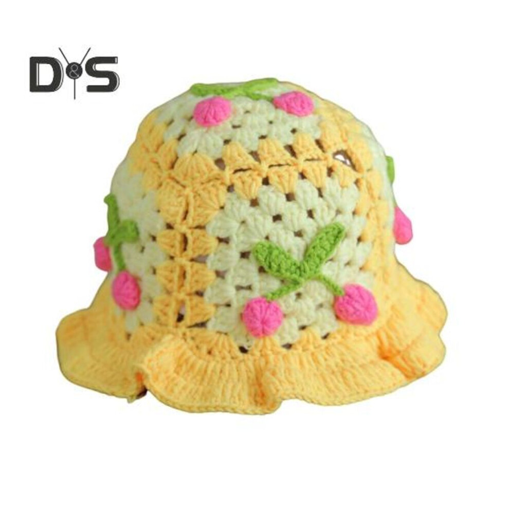 (yellow) Cartoon Woolen Hat Cherry Applique Knit Hat Candy Color Children Headwear Bucket Hat Kids Photography Crochet Hat Birthday Parties Outdoor Cap