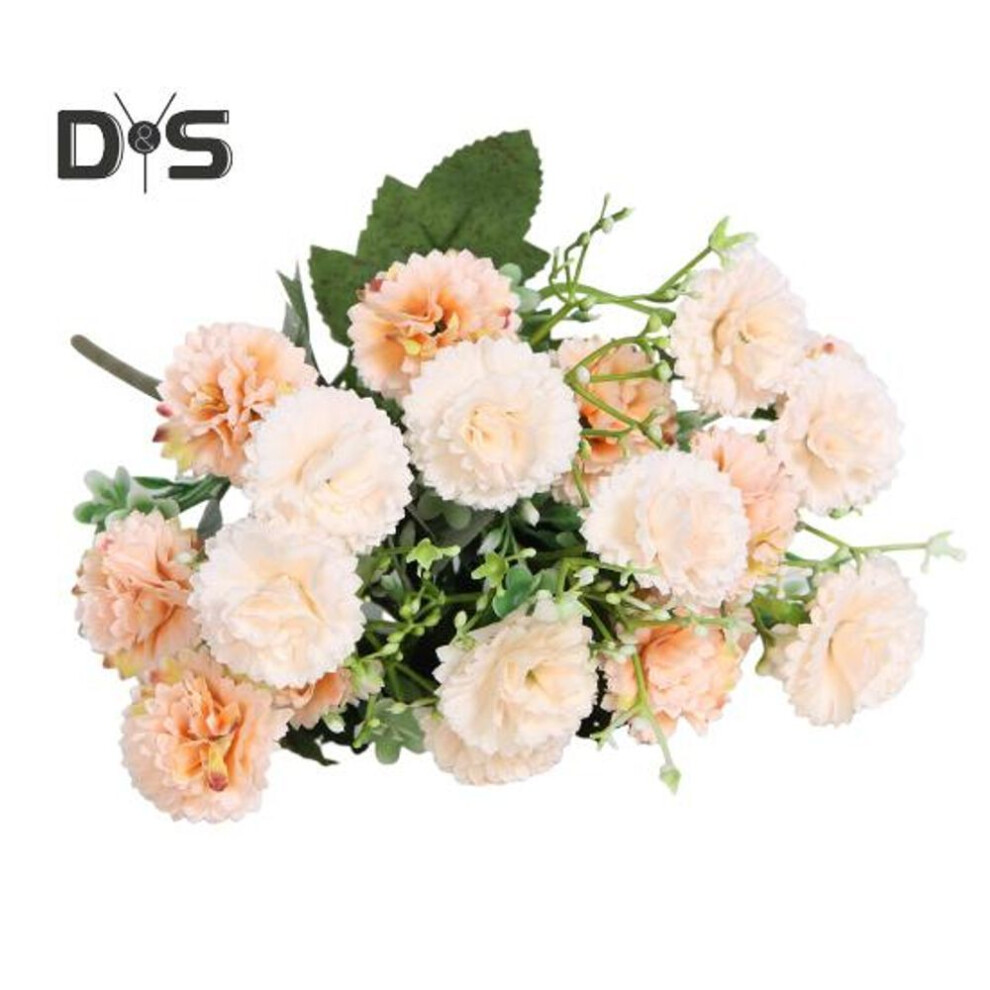(champagne) Artificial Carnation 20 Heads Realistic Fake Silk Flower Wedding Party Home Office Table Centerpiece Faux Floral Plants Branch Decoration