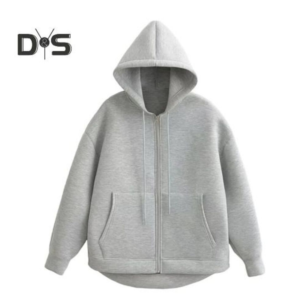 (L, light grey) Women Fall Winter Hoodie Thick Hooded Zipper Closure Long Sleeves with Big Pockets Solid Color Loose Elastic Cuffs Drawstring Sport Coat