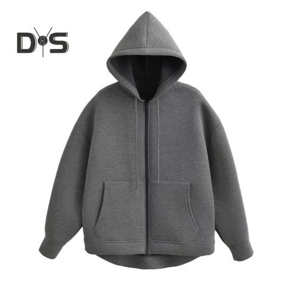 (L, dark gray) Women Fall Winter Hoodie Thick Hooded Zipper Closure Long Sleeves with Big Pockets Solid Color Loose Elastic Cuffs Drawstring Sport Coat