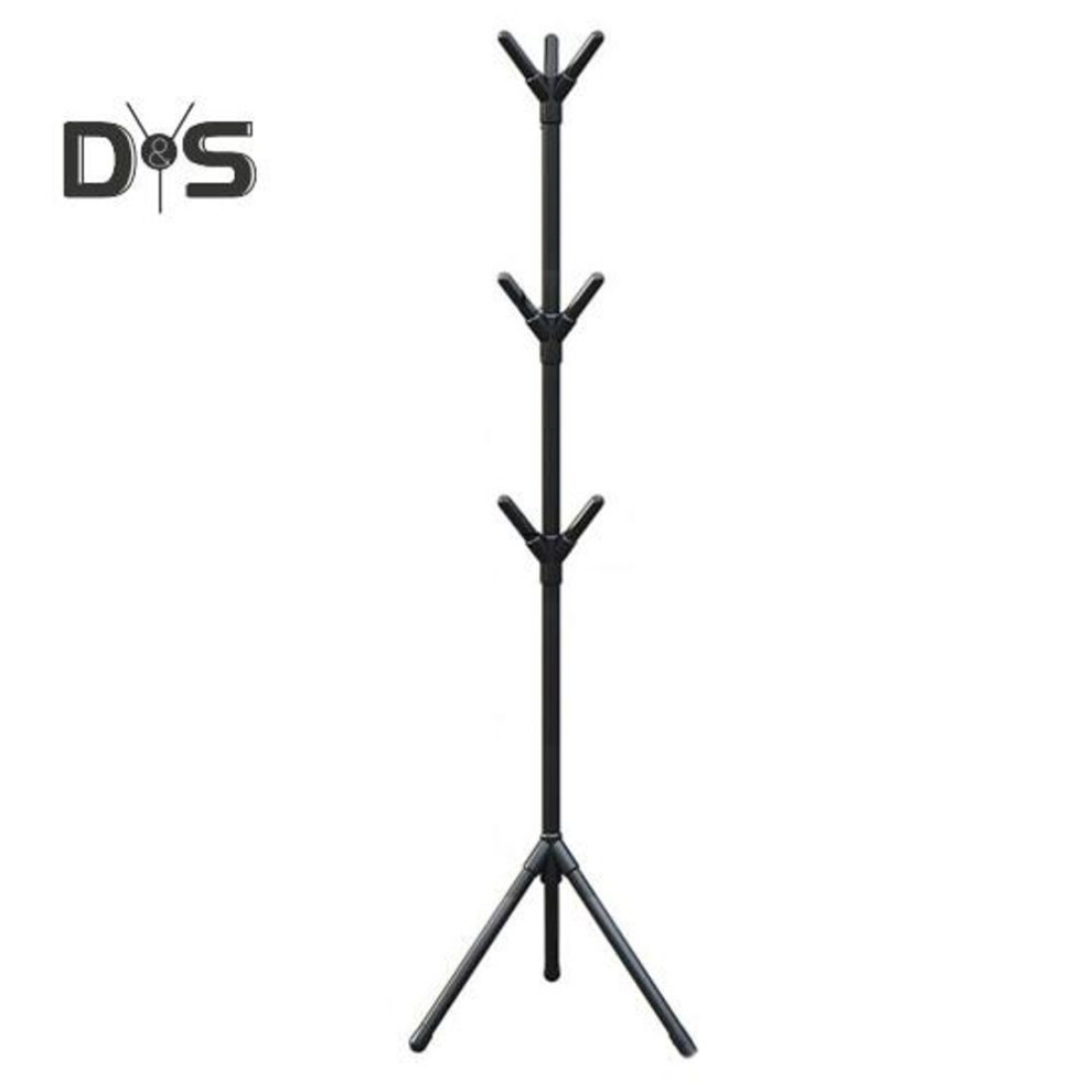 (black) Multi Hook Clothes Rack Stand Coat Hanger High Stability Adjustable Height Easy Assembly Freestanding Clothing Storage Rack