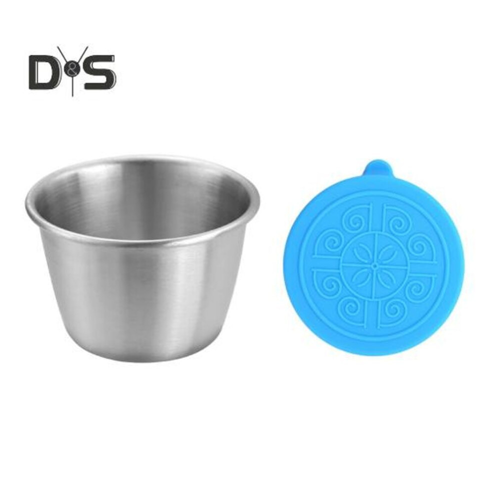 (blue, 70ml) 1/6pcs Dipping Cup Stainless Steel Sauce Cup With Leakproof Lid 70ml Reusable Condiment Container For Lunch Boxes Picnics
