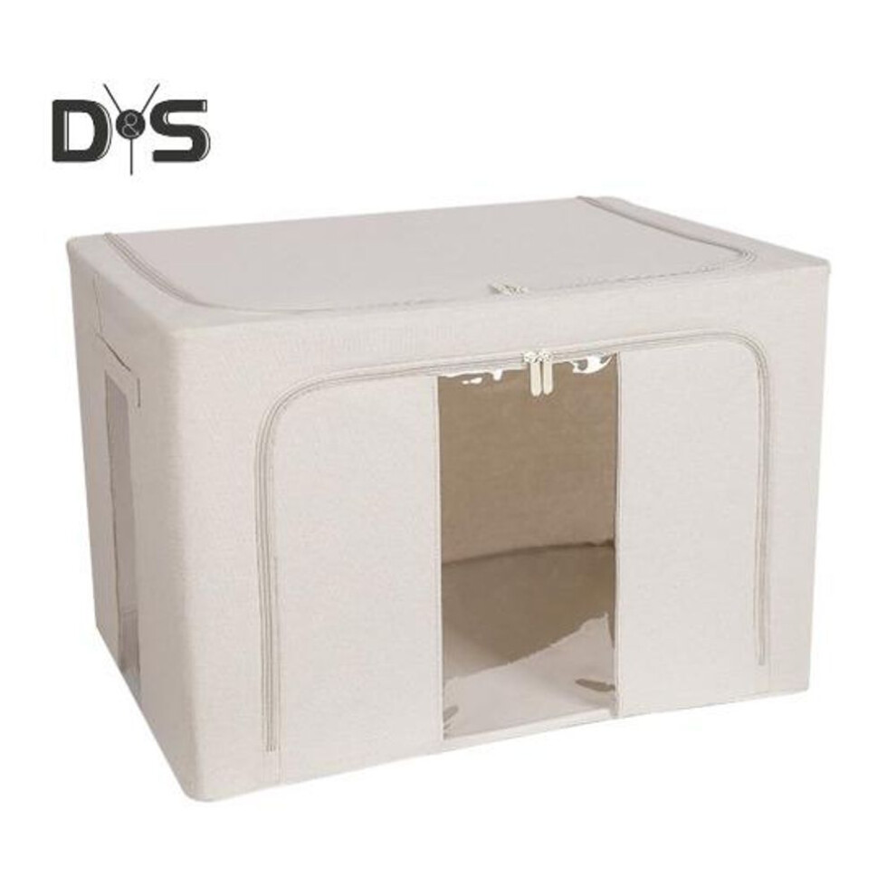 (beige, S) Clothes Storage Bins With Metal Frame Stackable Storage Box Zipper Closure Closet Organization Foldable Clothing Storage Bins With Lids