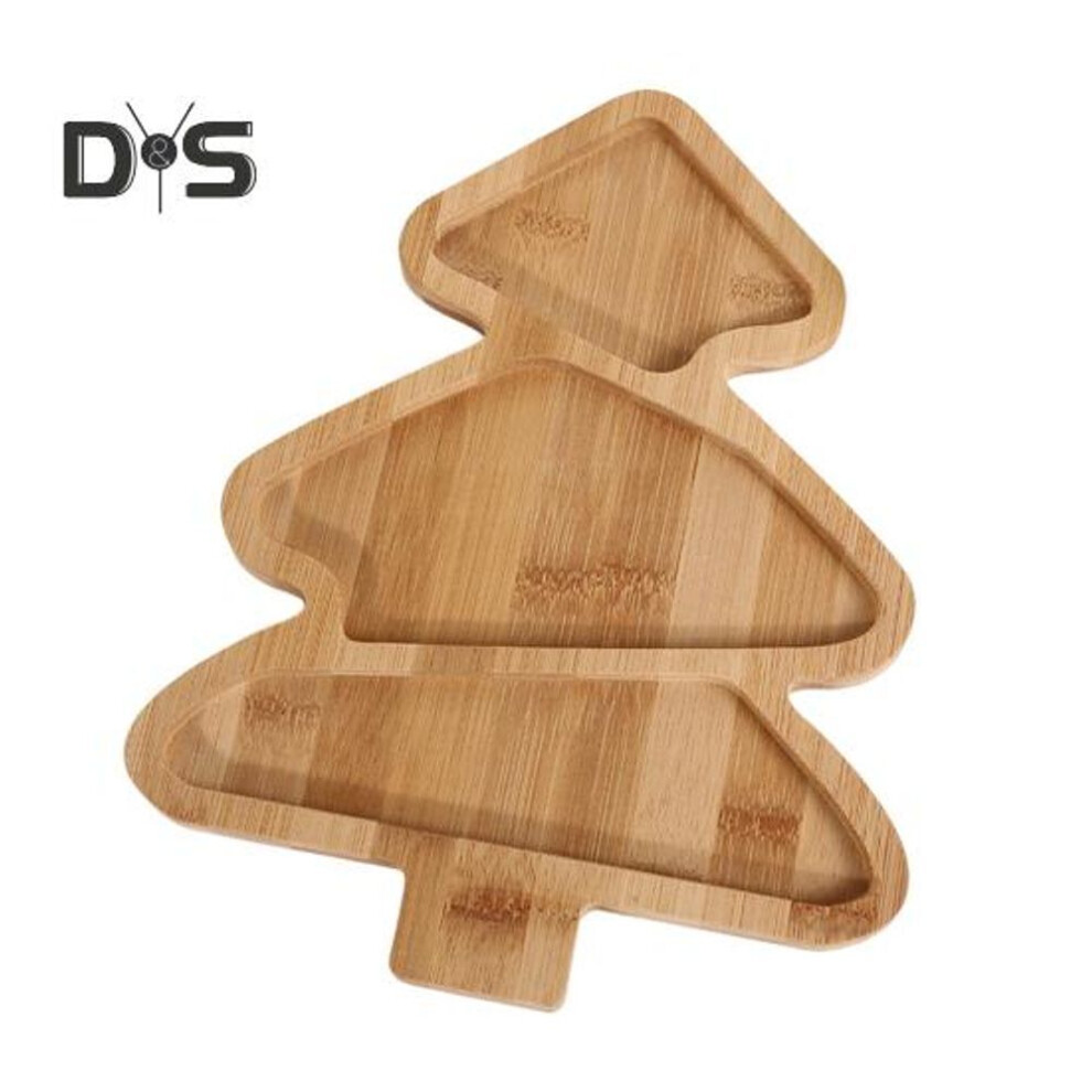 (as the picture, A) Christmas Snack Tray Bamboo Serving Plate Decorative Platter Nuts Display Desktop Food Tray Modern Home Fruit Bowl Christmas Tree Shape Party Snacks