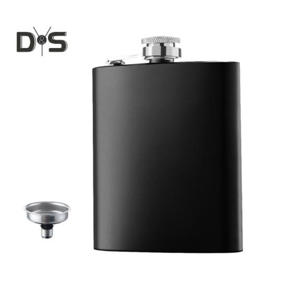 (black) 6 Oz Stainless Steel Hip Flask Matte Leakproof with Funnel Never-Lose Cap Portable Wide Mouth Wine Bottle for Outdoor Activities