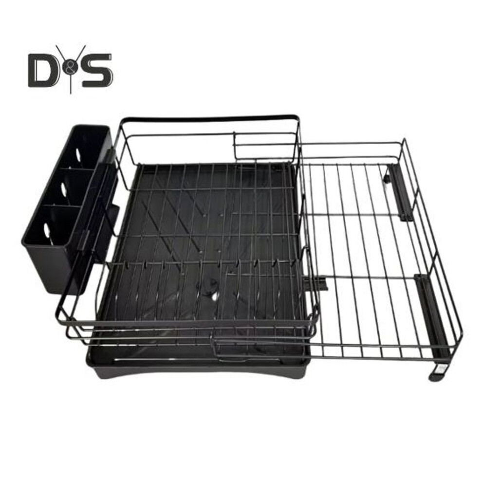 (black) Expandable Dish Drying Rack With Drainboard Rustproof Large Capacity Easy To Install Kitchen Counter Dish Drainer Storage Shelf