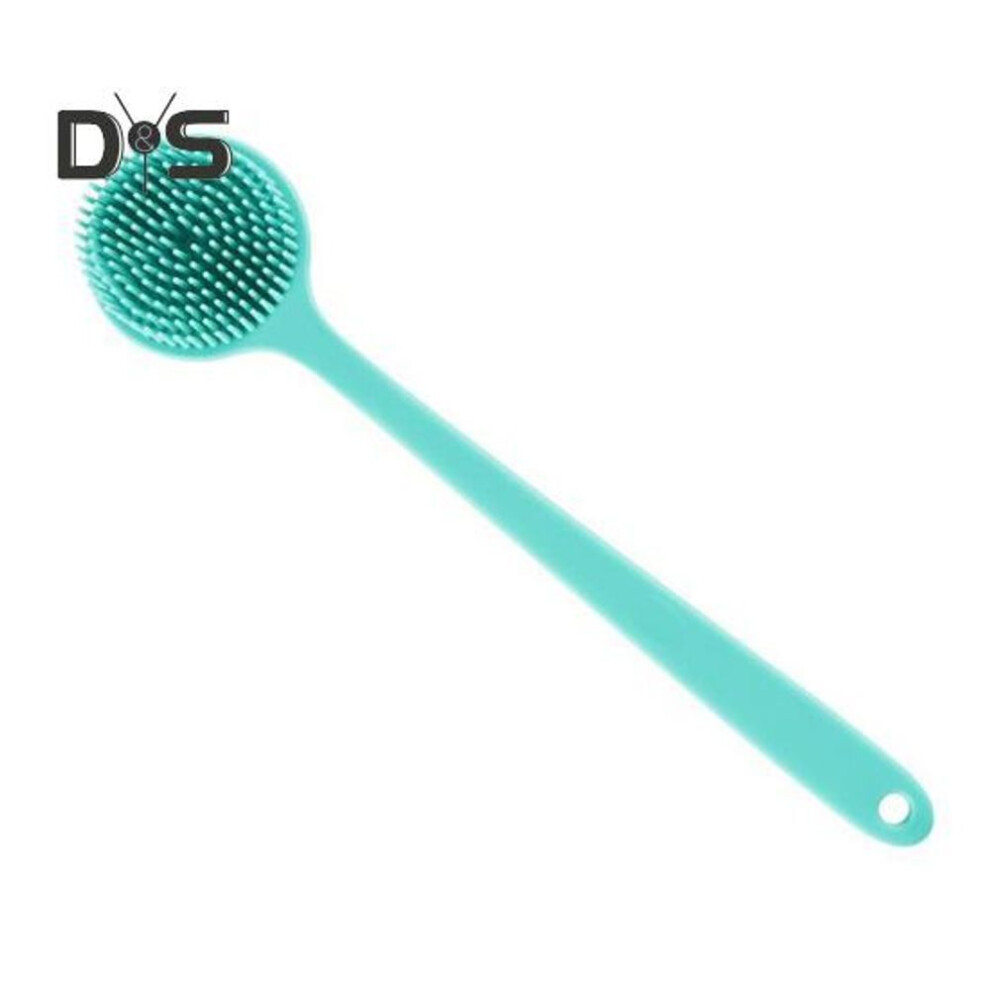 (light green) Lazy Shower Brush Long Handle Silicone Back Scrubber Double Sided Brush Head Exfoliating Massage Brush Bath Accessory