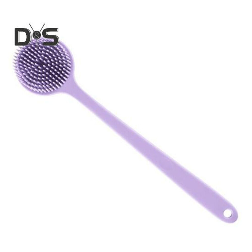 (purple) Lazy Shower Brush Long Handle Silicone Back Scrubber Double Sided Brush Head Exfoliating Massage Brush Bath Accessory