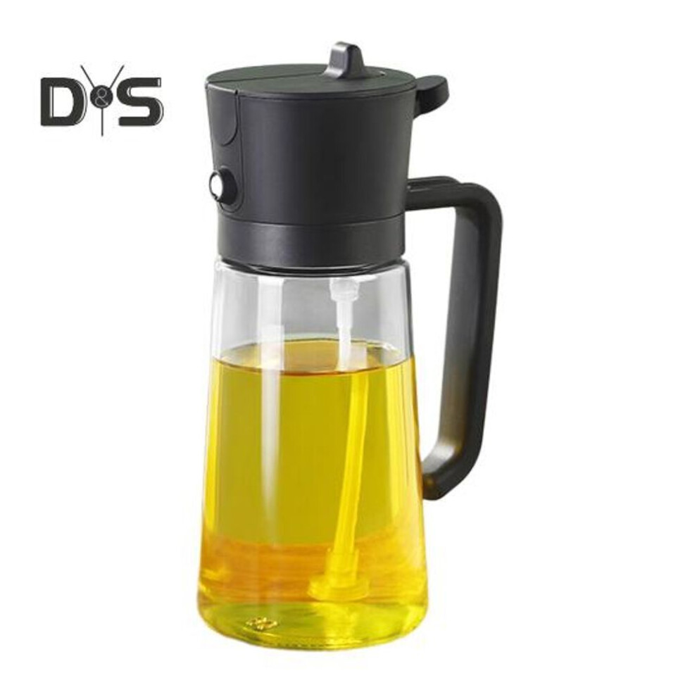 (black) Glass Olive Oil Sprayer Bottle 470ml 2-in-1 Oil Dispenser With Auto Flip Cap Dual Function Oil Separator For Cooking Kitchen Spray Bottle
