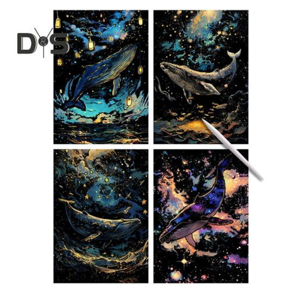 (blue) 4 Sheets Scratch Paper Art Set A4 Rainbow Painting Scratchboard Kit With Tools Adult Crafts Stress Relief Painting Kit