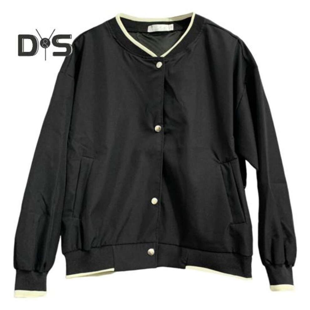 (black, L) Fall Spring Women Jacket Stand Collar Solid Color Long Sleeves Single-breasted V Neck High Street Preppy Style Baseball Coat Loose Cardigan Short