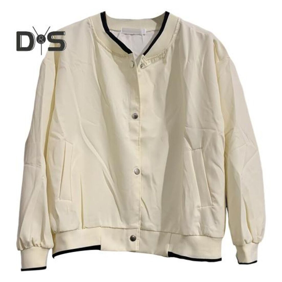 (apricot, XL) Fall Spring Women Jacket Stand Collar Solid Color Long Sleeves Single-breasted V Neck High Street Preppy Style Baseball Coat Loose Cardigan Short