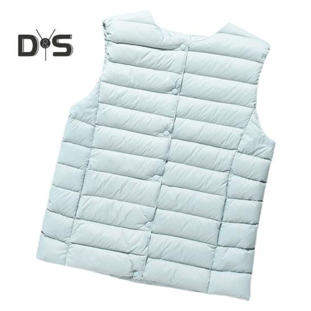 (light blue, XXXL) Fall Winter Women Jacket Sleeveless Padded Down Coat Single-breasted Round Neck Heat Retention Inner Wear Outerwear Outdoor Work Waistcoat